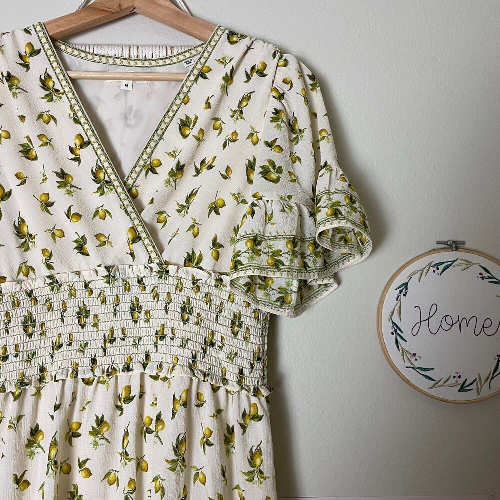 Max Studio Lemon Citrus Print Pink Fit & Flare Short Sleeve Dress M - Picture 2 of 5